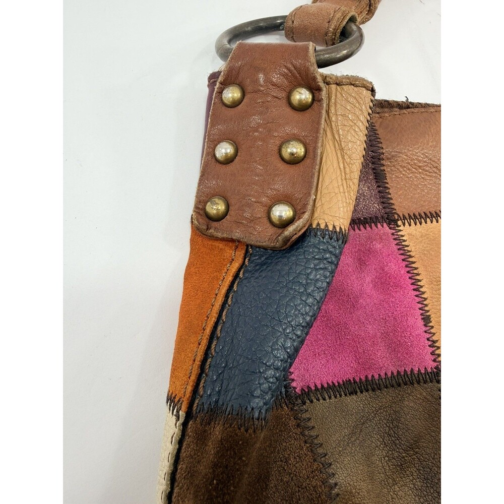 *Rare* Lucky Brand Vintage Patchwork Leather Suede Hobo Bag Multicolor Boho Y2K - Picture 4 of 15